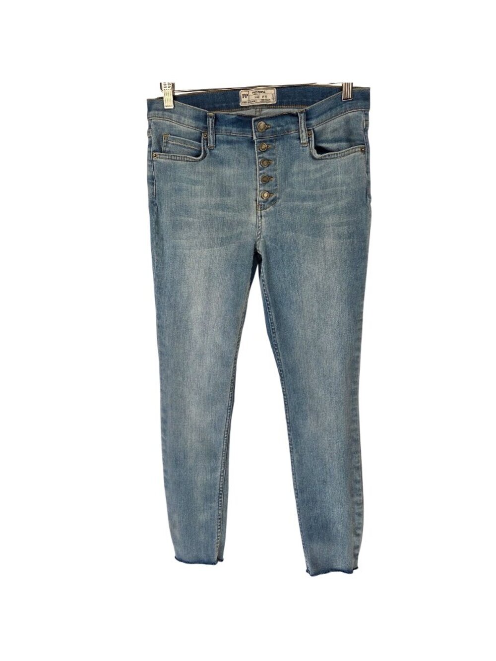 Free People High-Rise Button Fly Raw Hem Skinny Jeans Light Wash Sz 29